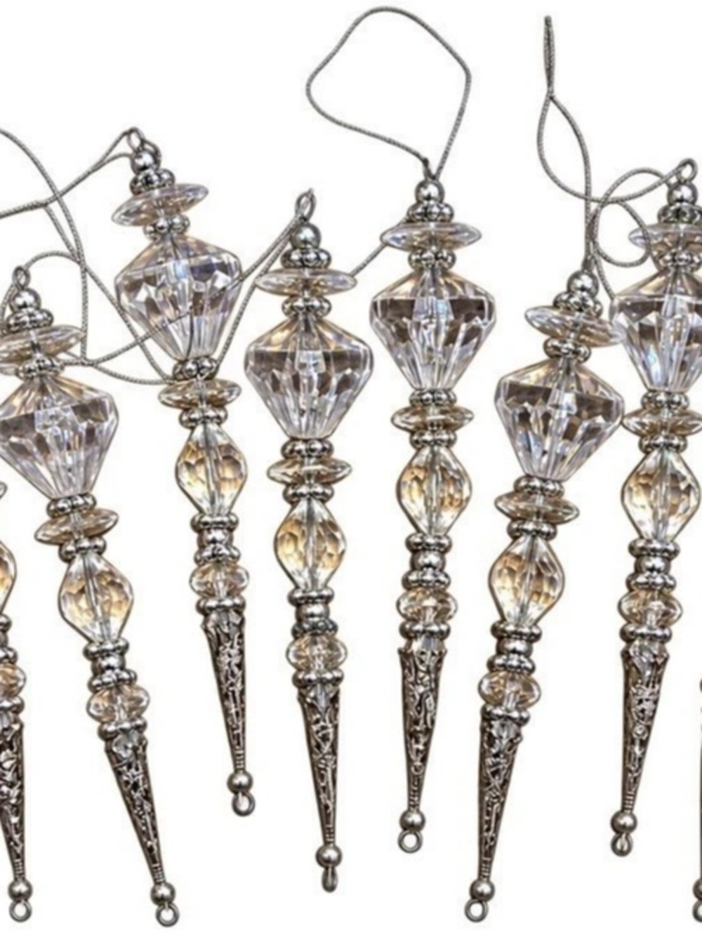 Set of 8 clear crystal-style ornaments